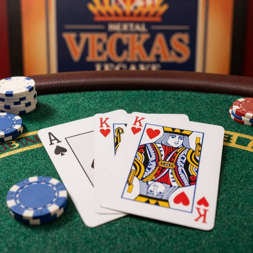 Blackjack Classic Tischspiel mit Ass und K&ouml;nig auf gr&uuml;nem Filz